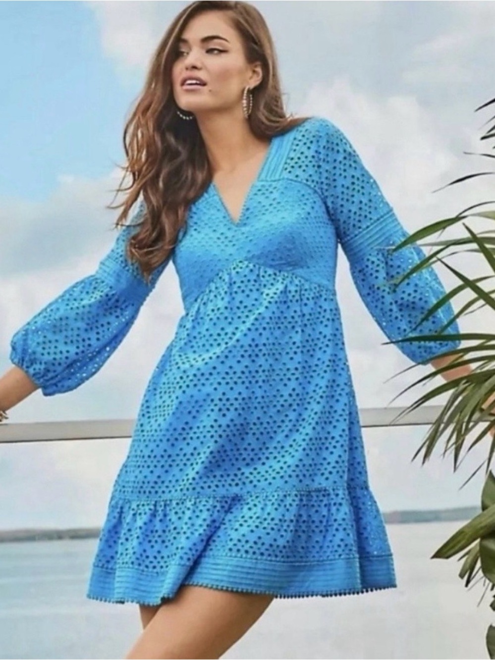 Lilly Pulitzer Sky Blue Eyelet V-Neck Mini Dress